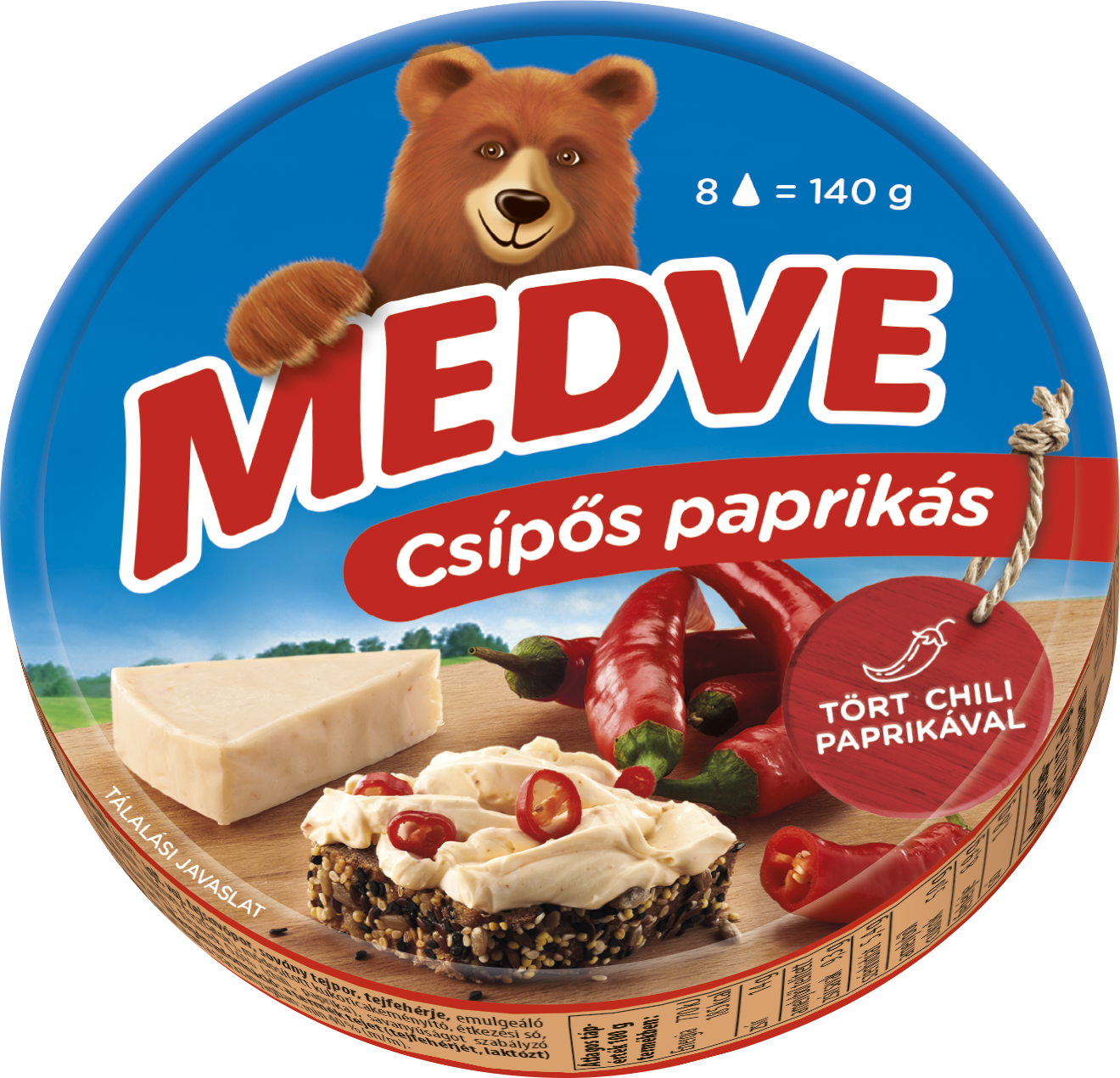 MEDVE CSÍPŐS DOBOZOS 140G kenhető, félzsíros ömlesztett sajt